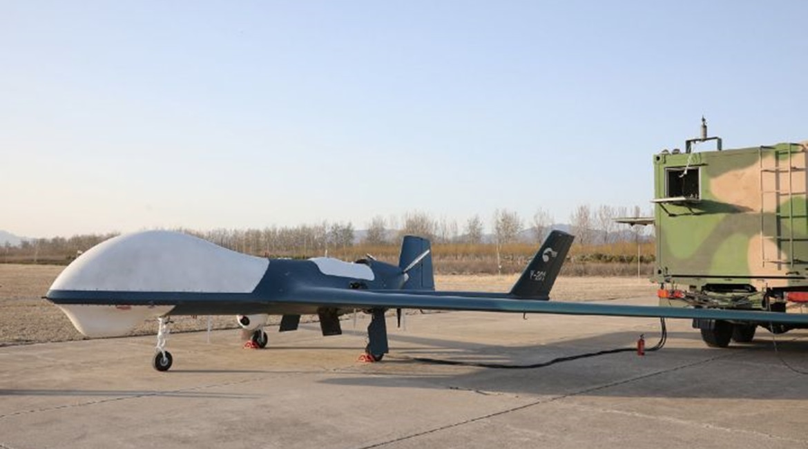 The People's Liberation Army Air Force deployed a BZK-005 medium-altitude long endurance UAV, seen here with an undernose SAR pod, to support a military led firefighting operation in Shaanxi province.
