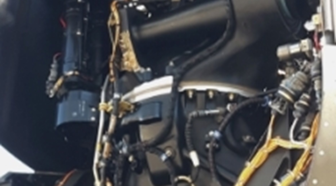 A close-up of one of Bell's V-280 tiltrotor nacelles on 8 Jan 2020. Bell designed the nacelle, using digital thread and digital twin tools, so maintainers could remove and replace components easily.