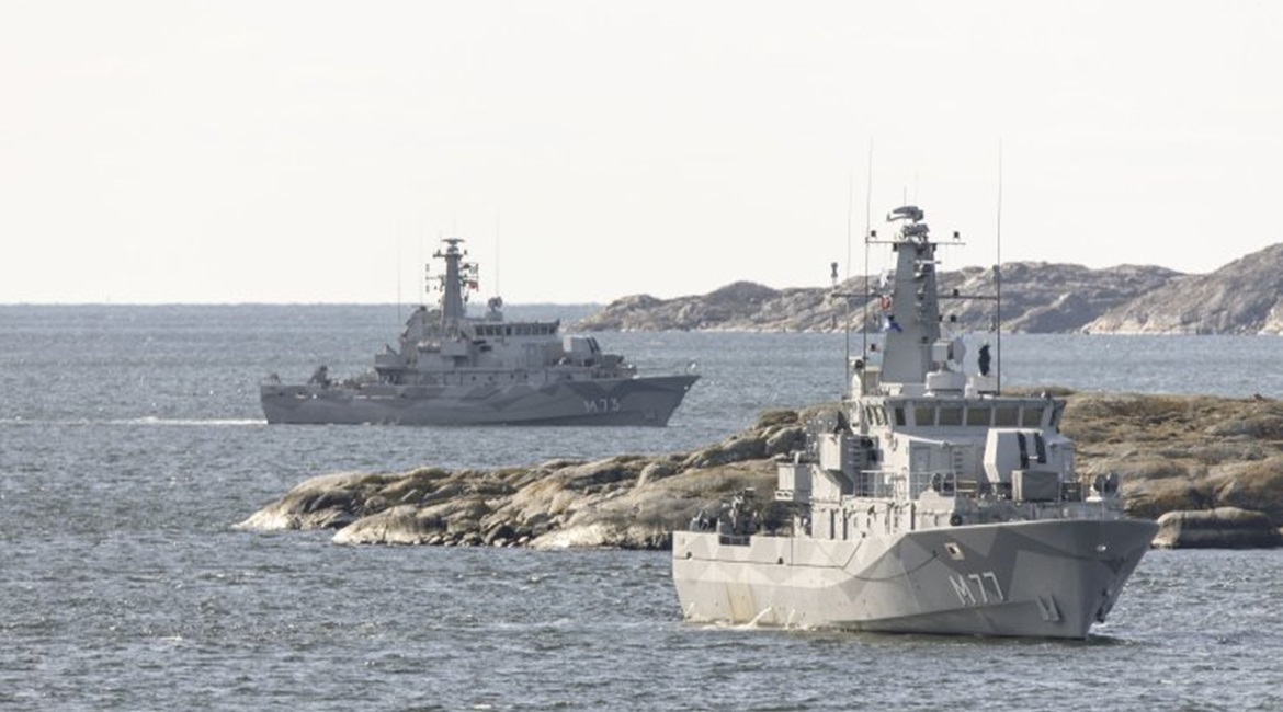 The RSwN Koster-class minehunting vessels HSwMS 
        
         (foreground) and HSwMS 
        
         are pictured at sea during the service's recent national anti-submarine warfare exercise ('ASWEX') off Gothenburg. 'ASWEX', which took...