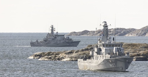 The RSwN Koster-class minehunting vessels HSwMS 
        
         (foreground) and HSwMS 
        
         are pictured at sea during the service's recent national anti-submarine warfare exercise ('ASWEX') off Gothenburg. 'ASWEX', which took...