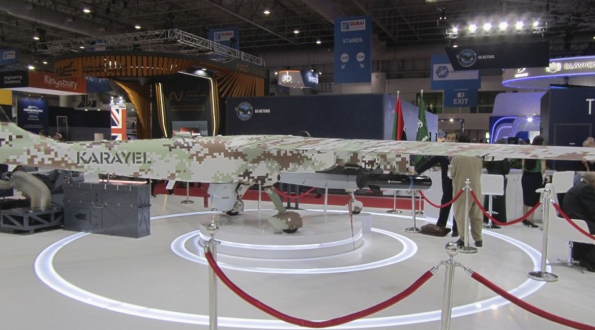 The Karayel UAV on display at the 2019 Dubai Airshow.