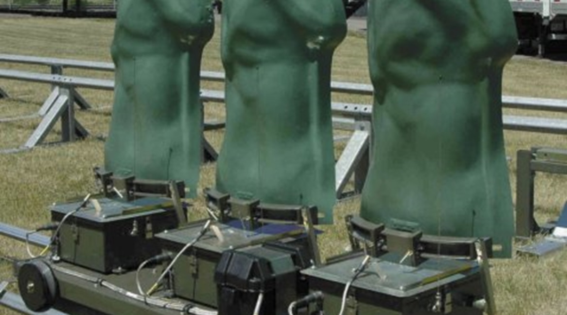 A multi-target moving infantry target (MIT) consisting of three stationary infantry target (SIT) lifters mounted on the MIT carrier.