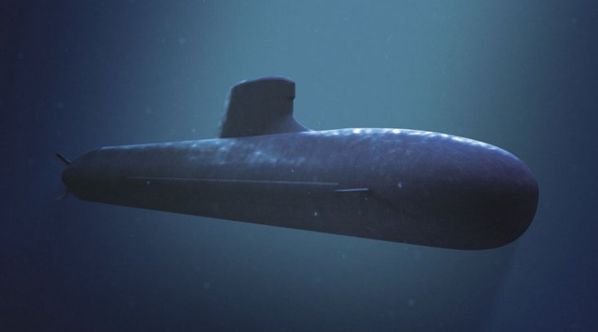 An artist's impression showing one of the Royal Australian Navy's future Attack-class submarines.
