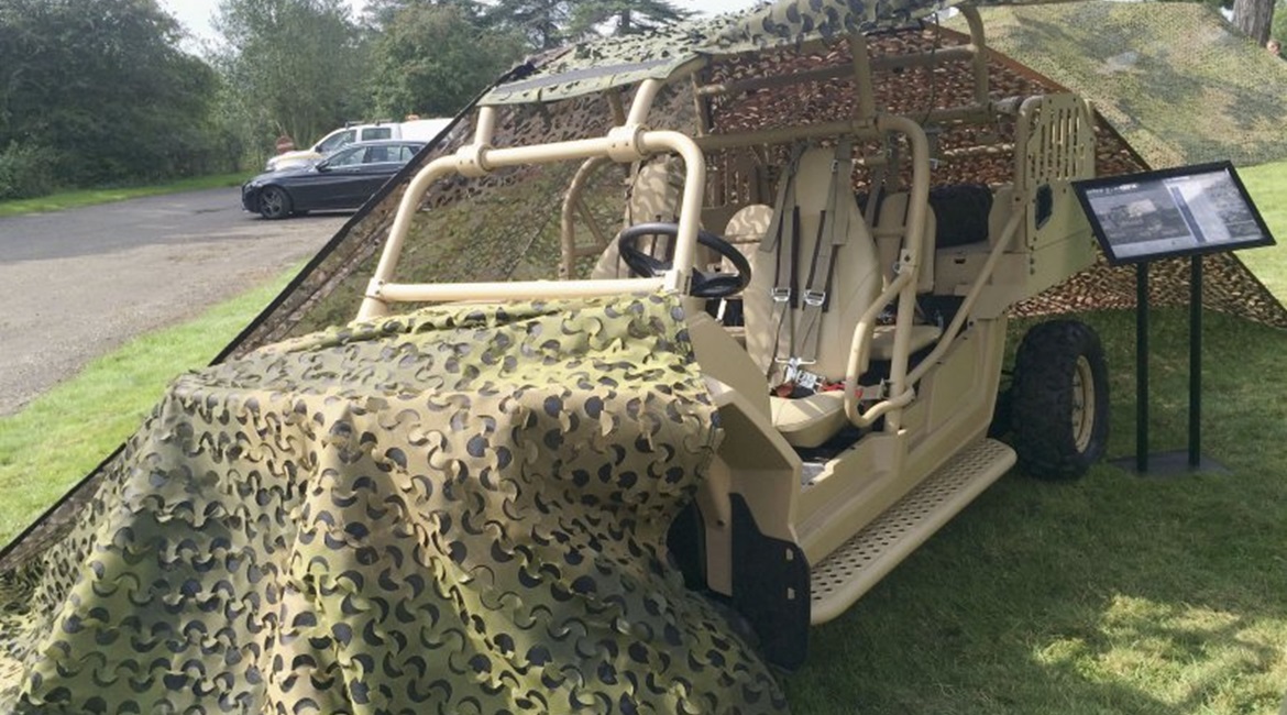 A Polaris Defense MRZR Special Operations Vehicle camouflaged by Saab's Barracuda system. USSOCOM has awarded Polaris with a seven-year, follow-on contract for its MRZR Alpha LTATV.