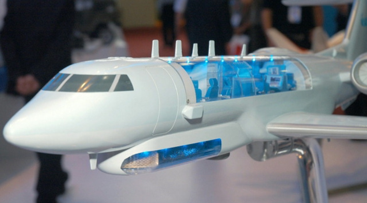 A cutaway model of the MARS2 aircraft that IAI is proposing as a replacement for the UK's ASTOR fleet from 2021.
