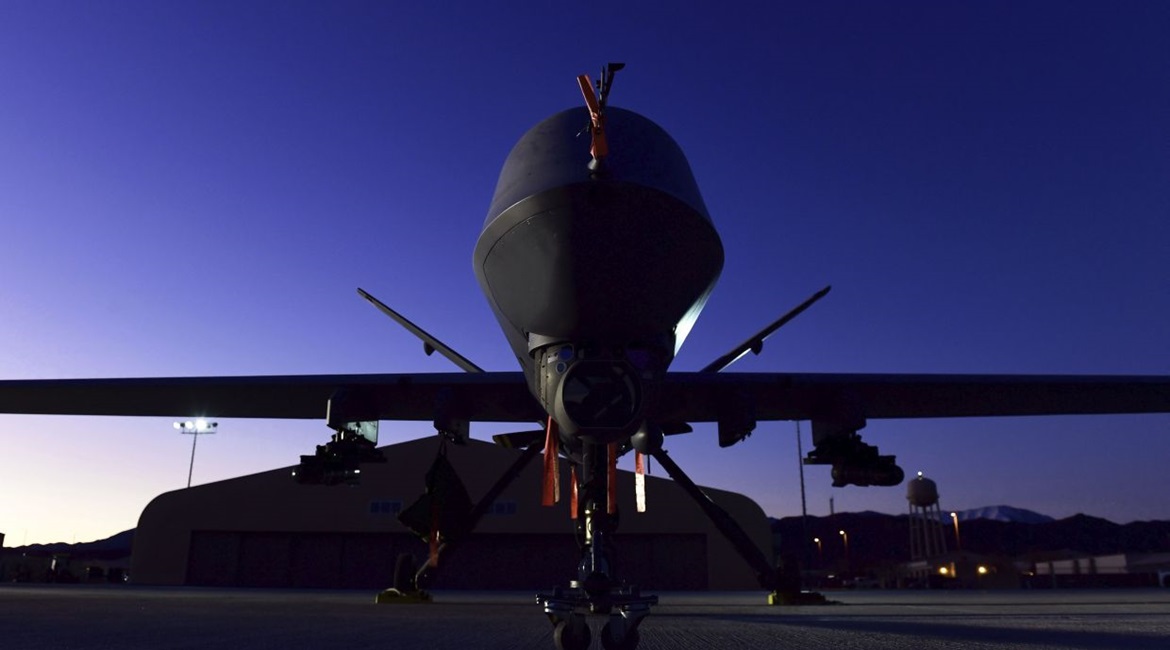 A GA-ASI MQ-9 Reaper sits on the flight line at Creech Air Force Base, Nevada, on 17 December 2019. The USAF issued a request for information on a next-generation ISR/strike medium-altitude UAV and possibly an MQ-9 follow-on programme.