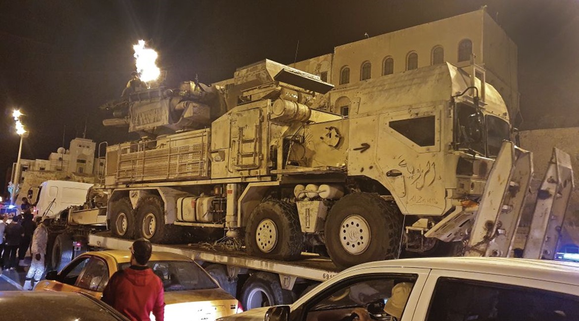 The damaged Pantsir-S1 that was captured at Al-Watiyah Air Base was paraded in Tripoli on 20 May.