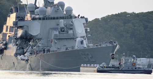 Guided missile destroyer USS 
        
         (DDG 62) suffered heavy damage in a 2017 collision with a merchant vessel. It has now been repaired and modernised.