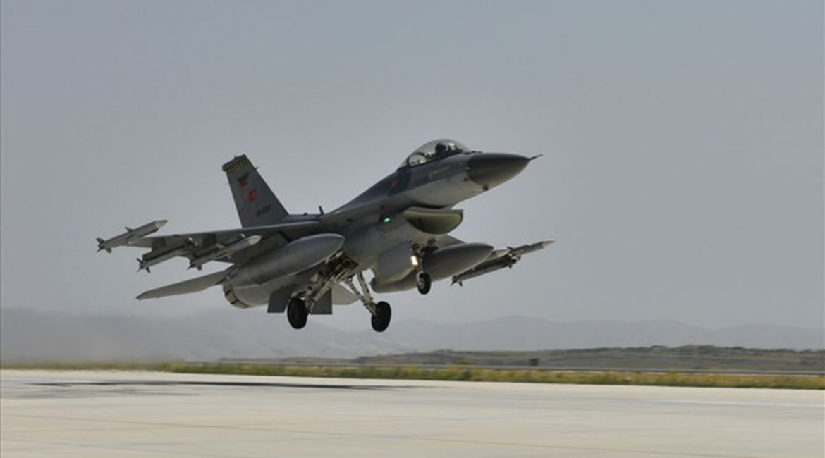 A Turkish F-16 takes off for the long-range training exercise over the Mediterranean.