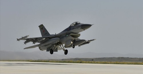 A Turkish F-16 takes off for the long-range training exercise over the Mediterranean.
