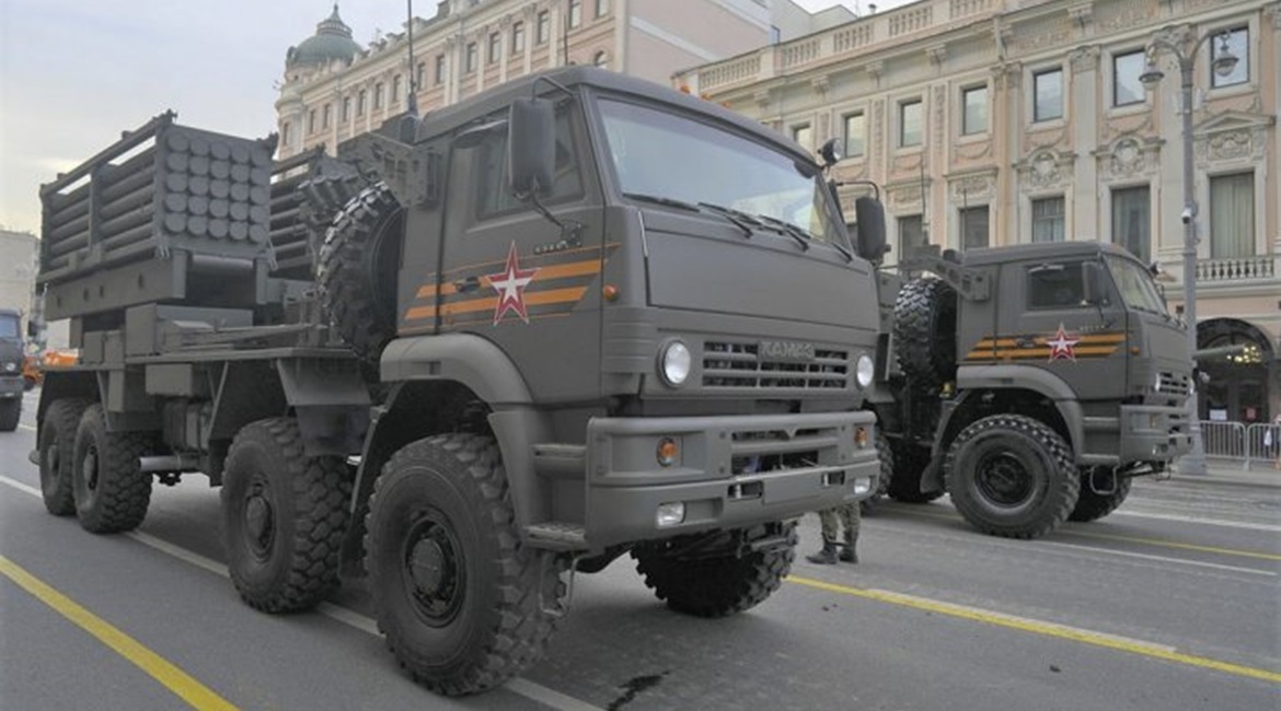 Russia's new ISDM remote minelaying system rehearsing for the 24 June Victory Day parade in Moscow.