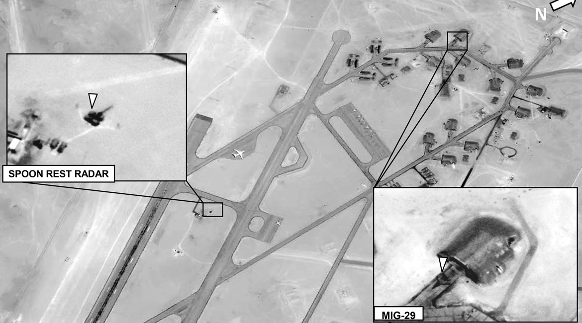 An overhead image released by AFRICOM on 18 June shows a 'Spoon Rest' radar and a MiG-29 at Libya's Al-Jufrah Air Base.
