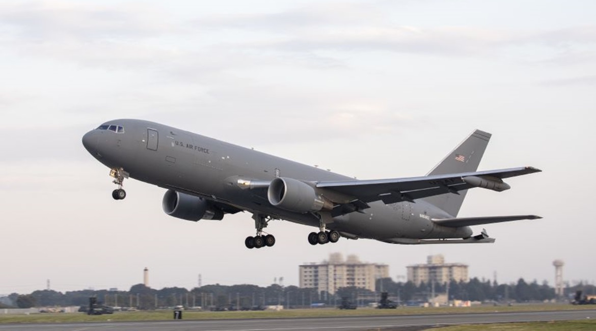 A Boeing KC-46A Pegasus takes off from Yokota Air Base, Japan, on 28 October 2018. General David Goldfein, USAF chief of staff, believes the KC-46A will overcome its troubled development to become an essential platform as did the C-17, which was once t...