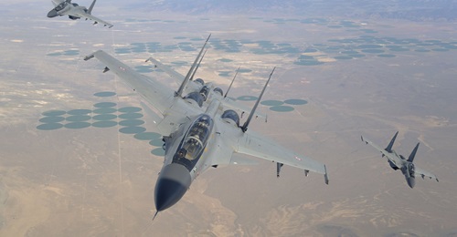 Four IAF Su-30MKI fighters flying in formation. The Indian MoD has approved the acquisition of an additional 12 licence-built Su-30MKI and 21 second-hand MiG-29 fighter aircraft amid tensions between India and China over a border dispute in the Himalayas.