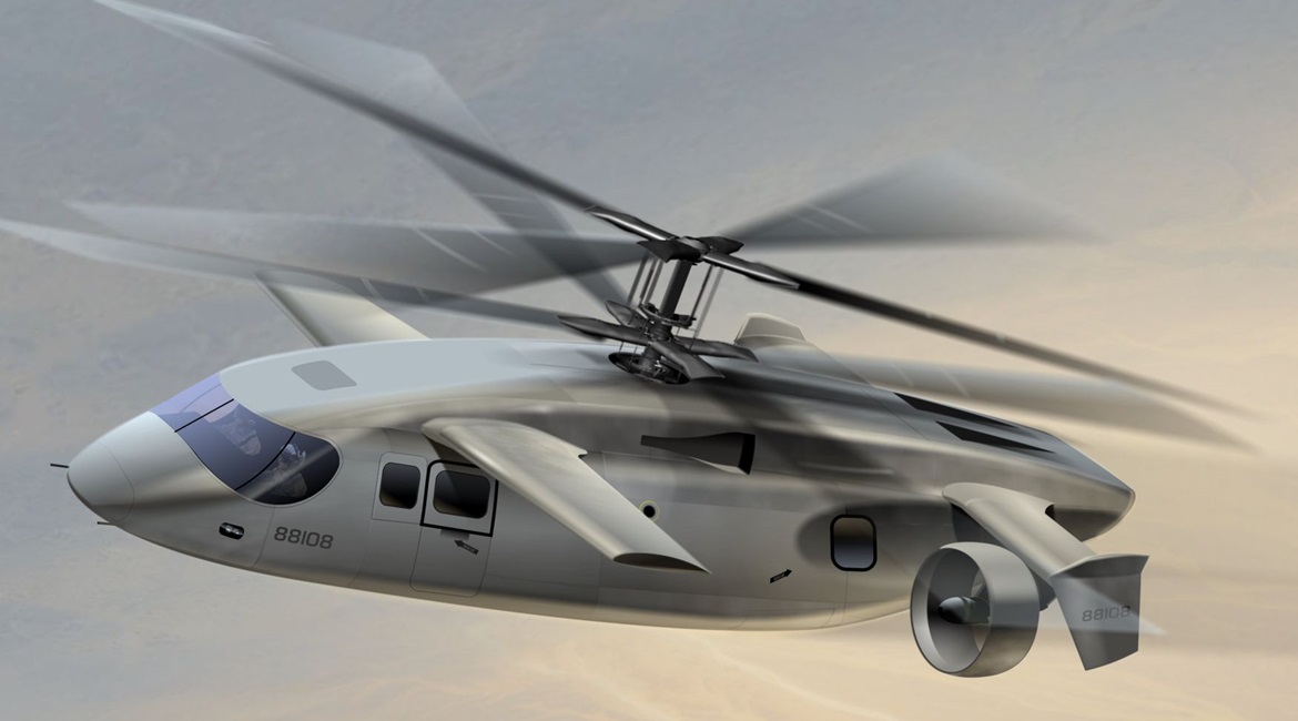 An artist's illustration of the coaxial compound rotor aircraft AVX Aircraft is studying for the US Army's Future Long Range Assault Aircraft (FLRAA) competition. The company is also studying tiltrotor technology.