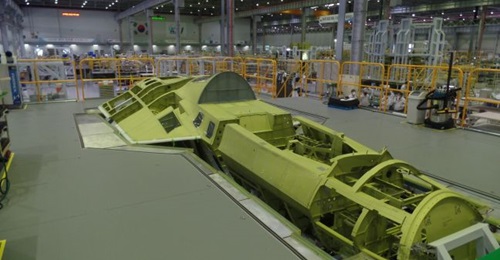 An image showing the fuselage of the first KF-X prototype at KAI's assembly facility in Sacheon. The company has revealed that it plans to roll out the first protype aircraft in April 2021.