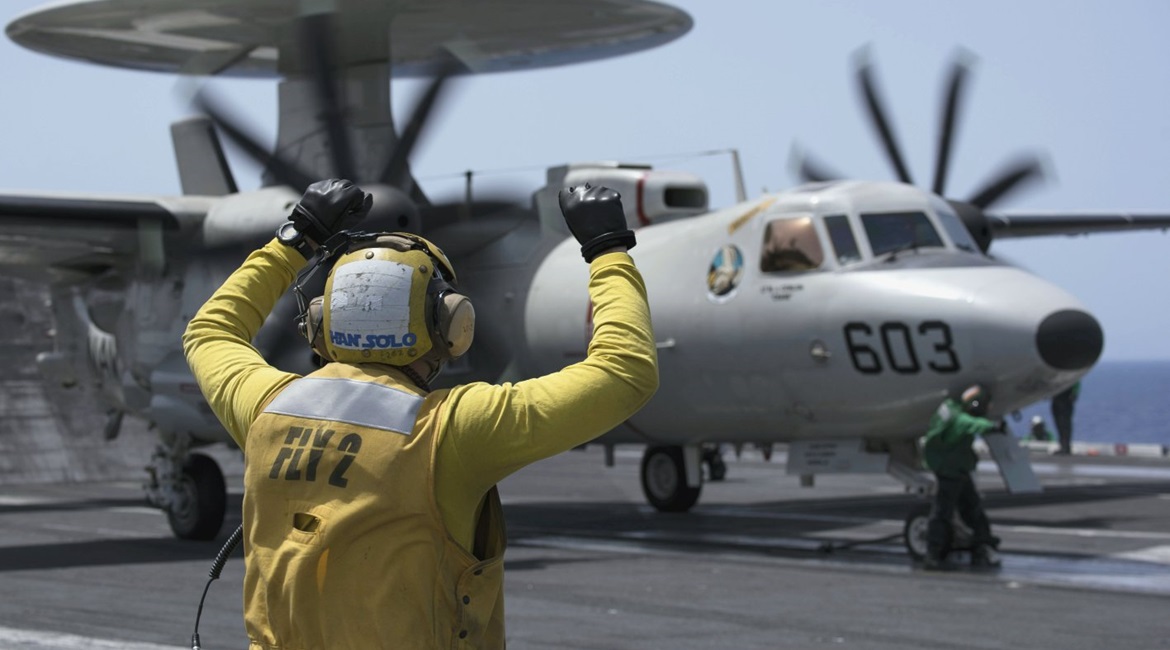 Seen here in US Navy service, the E-2D Advanced Hawkeye is set to join the French Navy also as a replacement for that service's E-2C platforms.