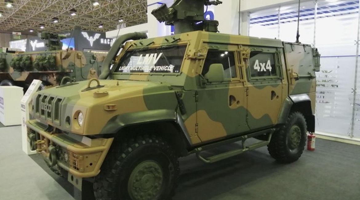 The Brazilian Army will receive 32 Iveco LMVs. The vehicle pictured is outfitted with the 12.7 mm REMAX III weapon station and was showcased at LAAD Defence & Security 2019.