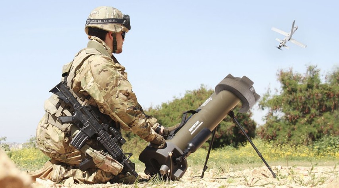 The Hero-30 is launched from a man-portable canister that uses compressed air to propel it into the air, at which point it deploys its cruciform wings.