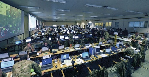 The EXCON established at RAF St Mawgan in Cornwall for Exercise Joint Horizon 2015, a MASS-supported UK Joint Force Headquarters (JFHQ) exercise.