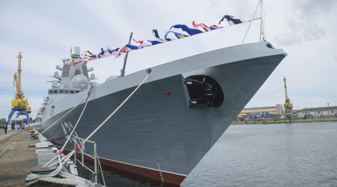 The Russian Navy's second Admiral Gorshkov (Project 22350)-class frigate 
        
         during its ship acceptance ceremony on 16 July. The frigate was commissioned into service on 21 July.