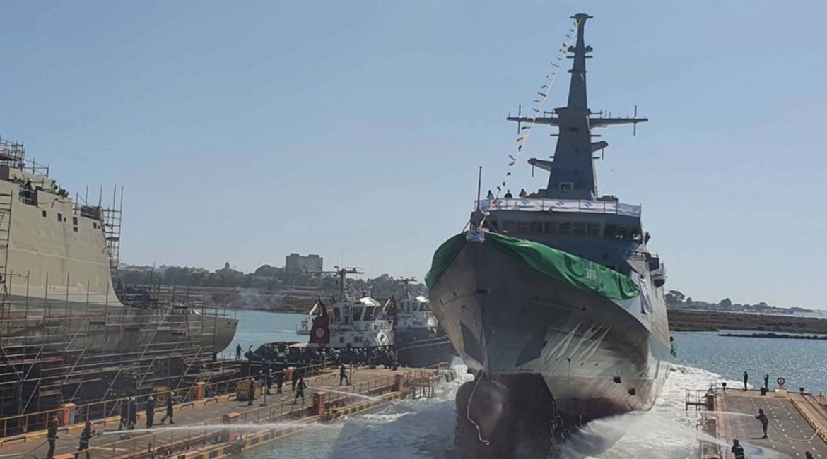 is launched at Navantia's San Fernando yard. 
        
         can be seen on the left.