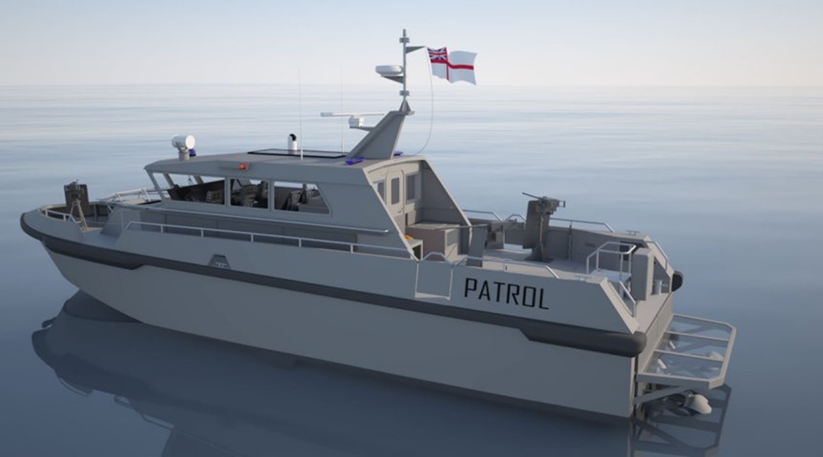 A computer-generated image of the new fast patrol boat design for the RN's Gibraltar Squadron.