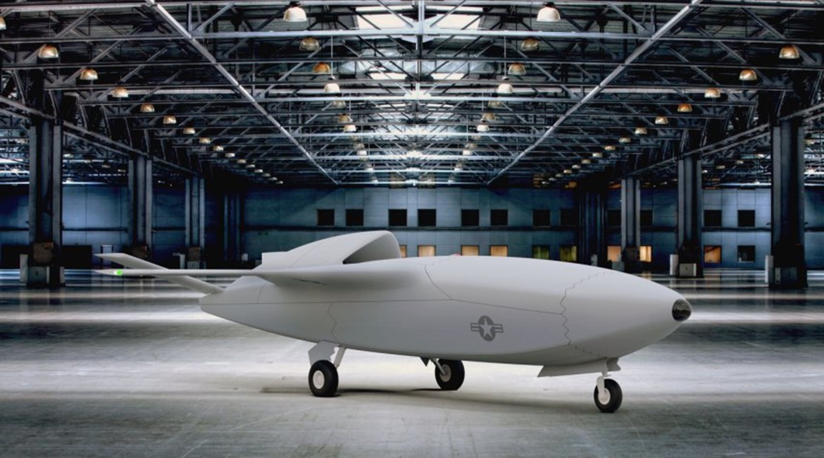 An illustrative concept for the Skyborg UAV. The service envisions using the vessel to prove out hardened artificial intelligence that could assist pilots in combat.