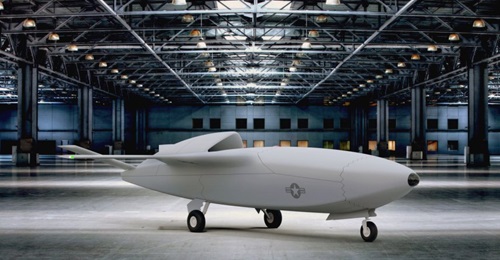 An illustrative concept for the Skyborg UAV. The service envisions using the vessel to prove out hardened artificial intelligence that could assist pilots in combat.