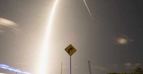 A group of 60 Starlink satellites are sent aloft using a SpaceX Falcon-9 rocket on 23 May 2019. NORTHCOM has shown interest in using the Starlink constellation to alleviate satellite communications challenges in the Arctic.