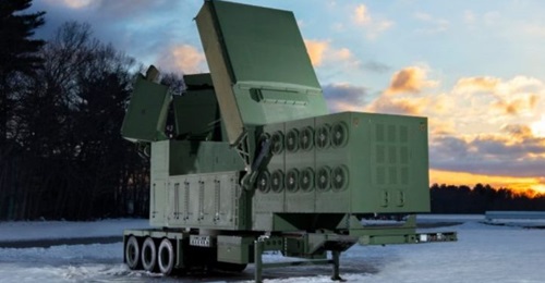 A full-scale mock-up of Raytheon Technologies' Lower Tier Air and Missile Defense Sensor (LTAMDS). Programme officials have selected Orolia Defense & Security to support PNT capabilities for the platform