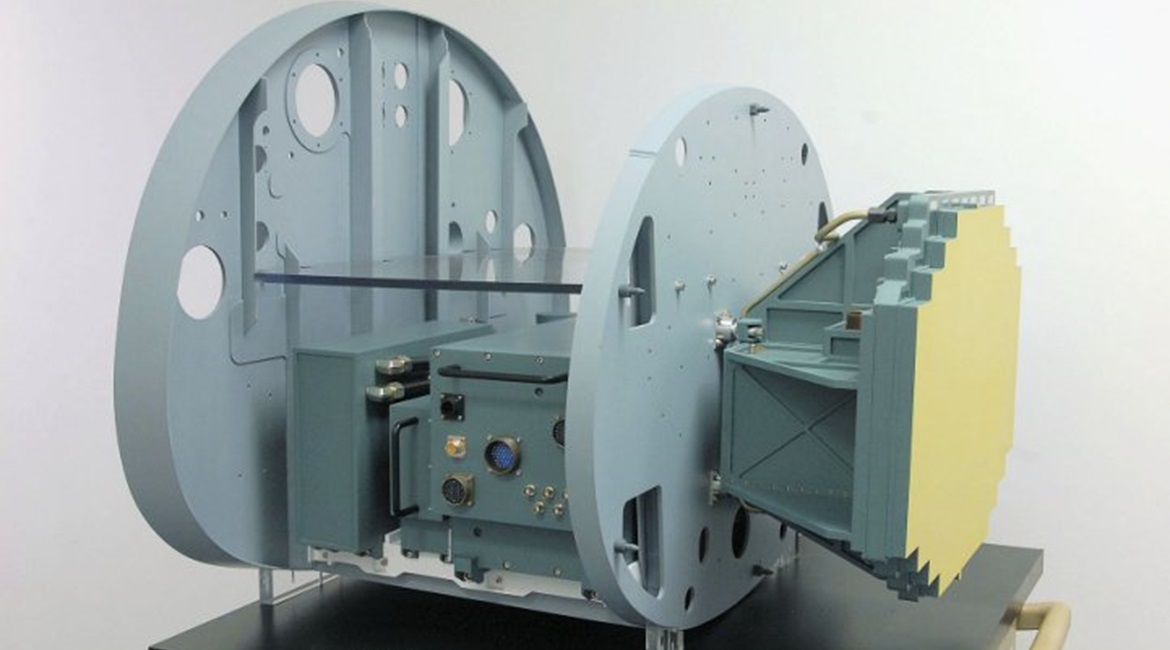 A mockup of the AN/APG-83 Scalable Agile Beam (SABR) AESA radar used in the test.