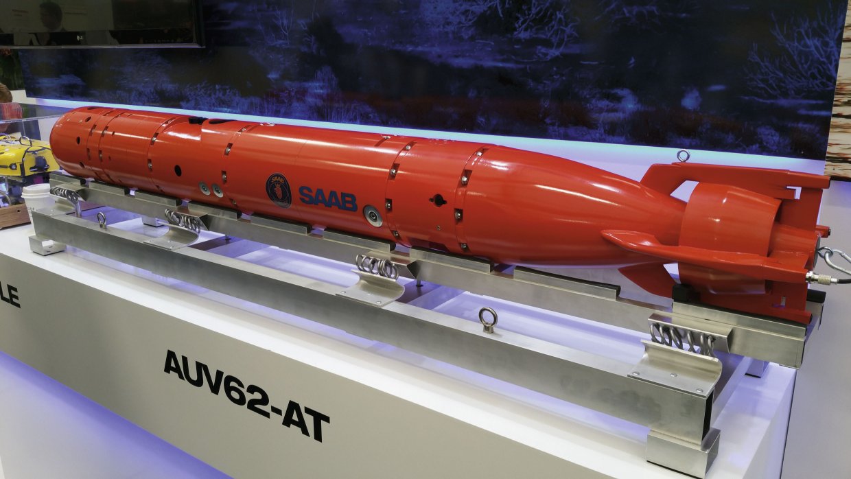 A scale model of Saabâs AUV62-AT on display at the Pacific 2015 international maritime exposition in Sydney. (Janes/Ridzwan Rahmat)
