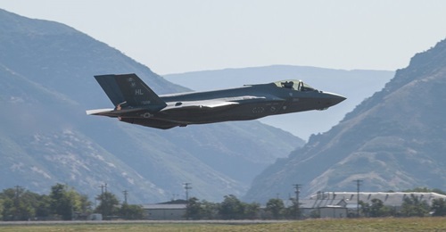An F-35A begins a practice flight on 29 July 2020 at Hill AFB Utah. A former F-35 official said Lockheed Martin has had a poor spare part delivery rate since 2015 because the company was not performing a final quality check before the parts were delive...