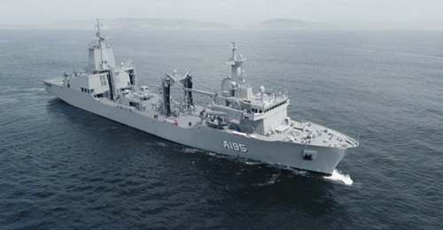 The future HMAS 
        
         during sea trials. Spanish shipbuilder Navantia announced on 10 August that the first of two Supply-class AOR ships for the RAN has completed sea acceptance trials.