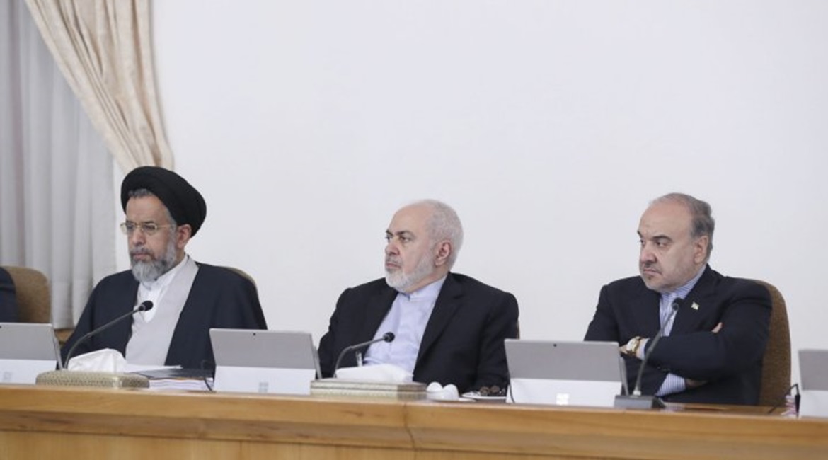 Iranian Minister of Intelligence Seyyed Mahmoud Alavi (left) attends a cabinet meeting alongside Minister of Foreign Affairs Mohammad Javad Zarif (centre) and First Vice-President Eshaq Jahangiri (right) in Tehran on 8 January 2020. Despite the greater...