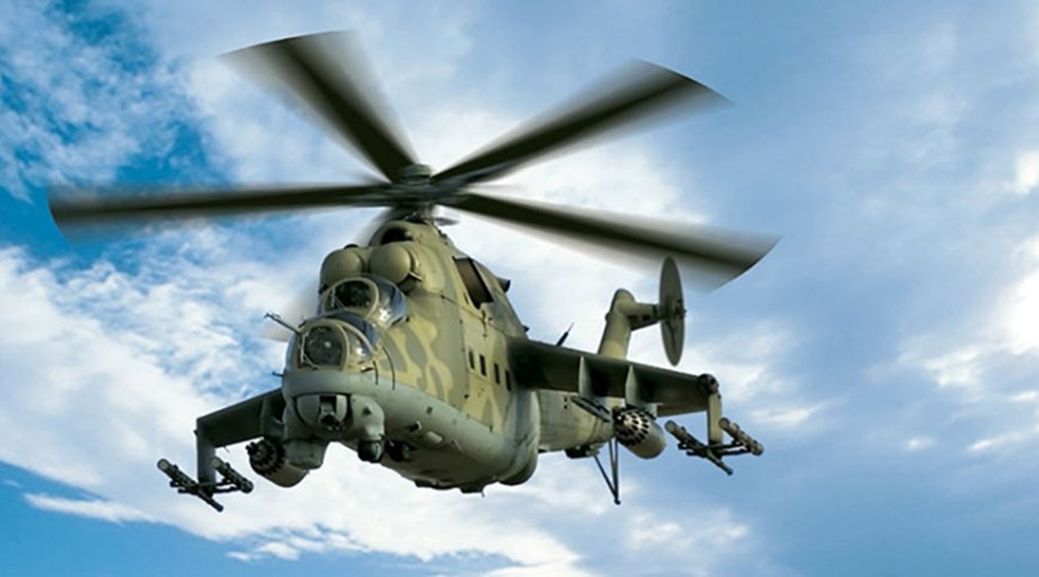 An Mi-24 modified to carry Bar'er-V missiles.