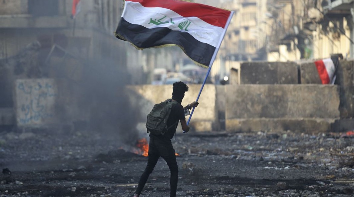 An anti-government protester in the Iraqi capital Baghdad in November 2019.