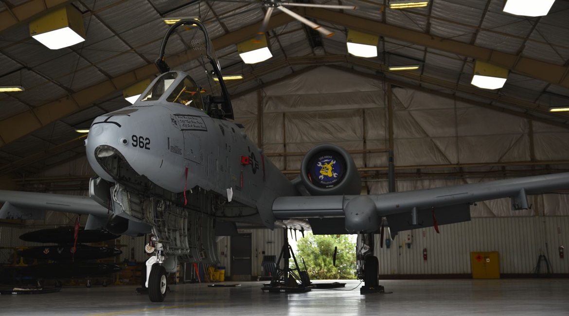 An A-10 sits in a hangar at Davis-Monthan Air Force Base in Arizona on 26 August 2020. An expert believes the US Air Force could again try to retire the A-10 as the service's chief of staff is predicting platform cuts in upcoming years.