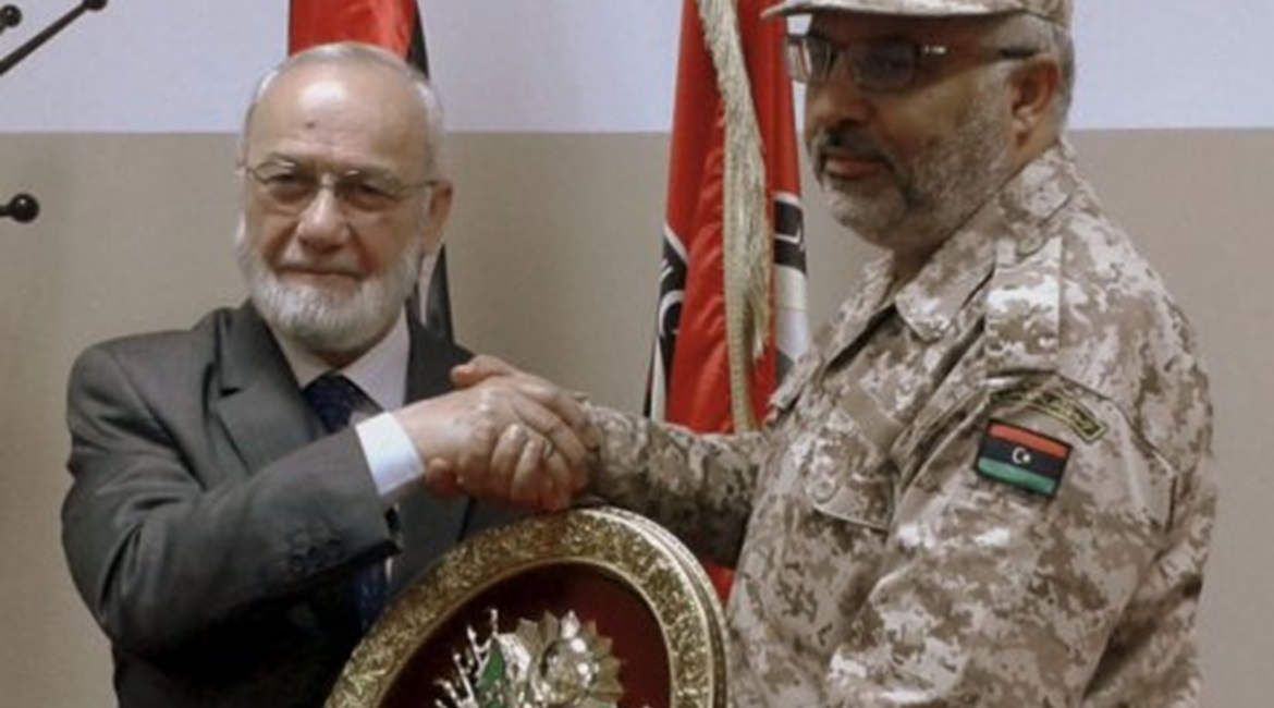 Adnan Tanriverdi (left) in Tripoli in 2013, when Sadat said it was assessing the requirements of Libya's armed forces. Tanriverdi told Anadolu Agency in 2016 that his company had yet to secure a foreign contract.