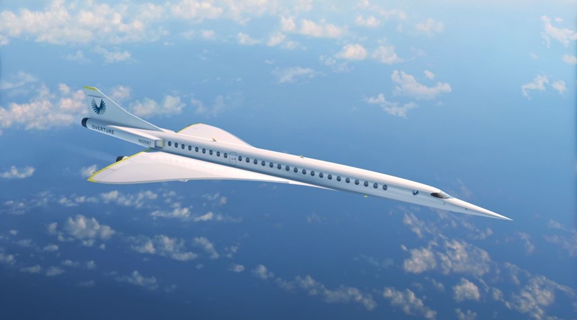 Artist's illustration of Boom Supersonic's Overture supersonic aircraft the company is developing. Boom Supersonic was one of three companies that received USAF contracts for work on supersonic executive transport aircraft.