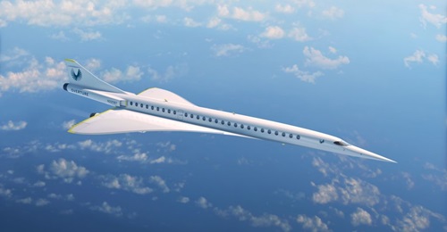 Artist's illustration of Boom Supersonic's Overture supersonic aircraft the company is developing. Boom Supersonic was one of three companies that received USAF contracts for work on supersonic executive transport aircraft.