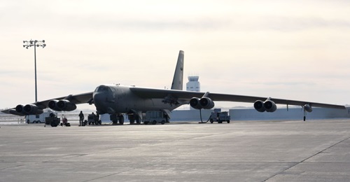 A B-52H Stratofortress sits on the flight line at Minot Air Force Base in North Dakota on 10 Jan 2019. Boeing, lead integrator for the B-52H re-engining effort, will not inspect the pylons prior to installing new engines as the company is replacing the...