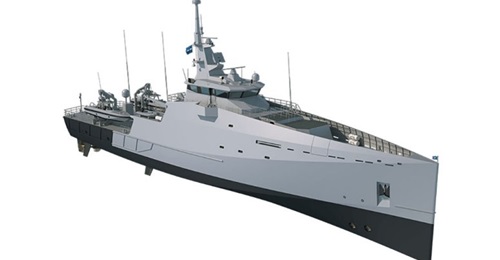 A computer-generated image of Damen's Stan Patrol 6211 concept. The Royal Malaysian Navy is considering a 68 m variant of this concept, known as the Stan Patrol 6811, as a contender for the Littoral Mission Ship Batch 2 project.