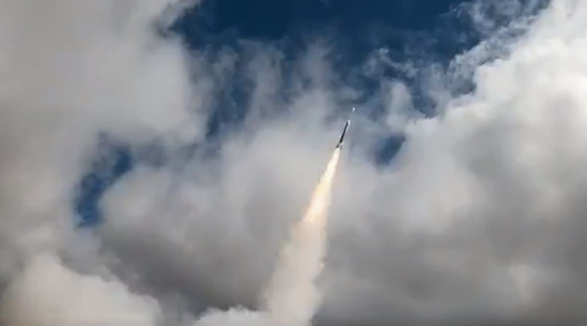 A screenshot showing a dart rocket carrying a prototype radio frequency receiver for the RAAF as it is launched to the edge of space on 19 September from the Koonibba Rocket Range in South Australia, marking the first such commercial rocket launch from...