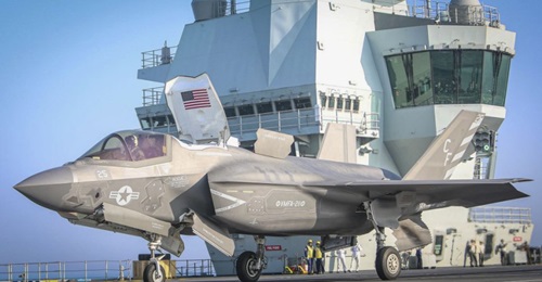 One of 10 US Marine Corps F-35Bs from VMFA-211 that embarked aboard HMS 
        
         on 22 September.