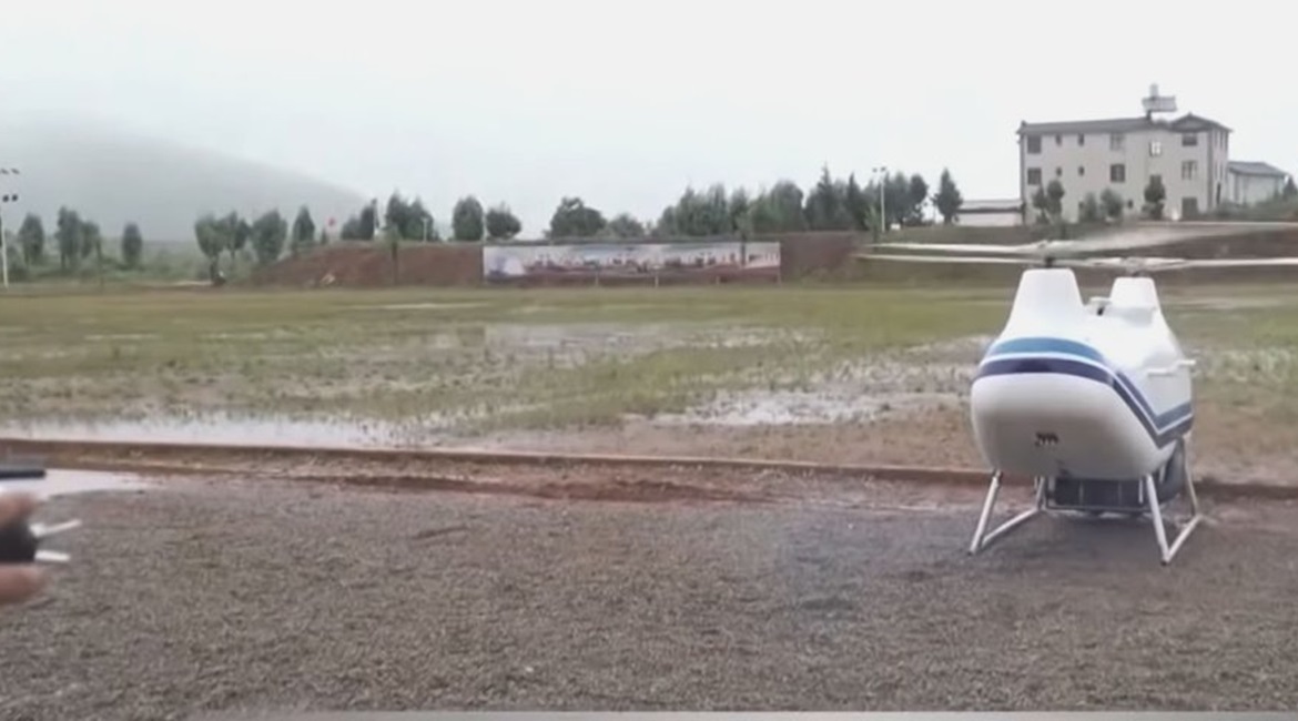 A screengrab from CCTV 7 footage released on 23 September showing the ZC300 tandem-rotor UAV being used in an exercise organised by the Guilin Joint Logistic Support Centre in southern China.