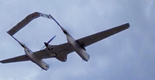 A screengrab from CCTV footage released on 27 September showing what appears to the X-Chimera VTOL UAV during an exercise with a brigade of the PLAAF Airborne Corps.
