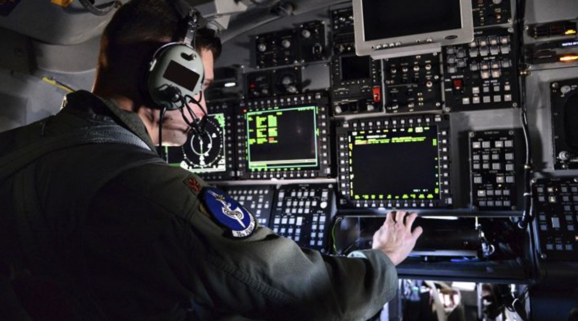 Major Michael Griffin, with the US Air Force's 10th Flight Test Squadron, evaluates a B-1B with the new Integrated Battle Station modification. 60 aircraft went through the modification process, which began in late 2012 and was completed in September 2...