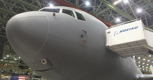 A KC-46A pictured on 24 January 2019. The Pentagon's top acquisition executive blamed the KC-46A's fixed-price contract structure for the programme's ongoing issues.
